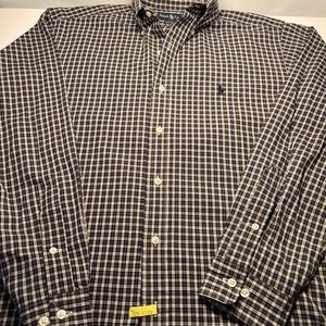 Ralph Lauren Yarmouth Cotton Button Down Long Sleeve 15” Neck Mens Plaid
